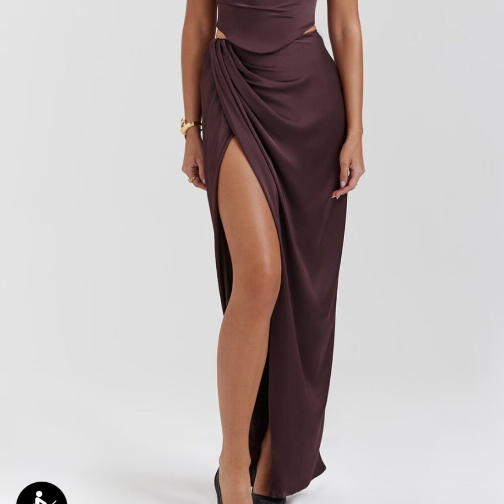 House of CB Vesper Brown Maxi Skirt NWT